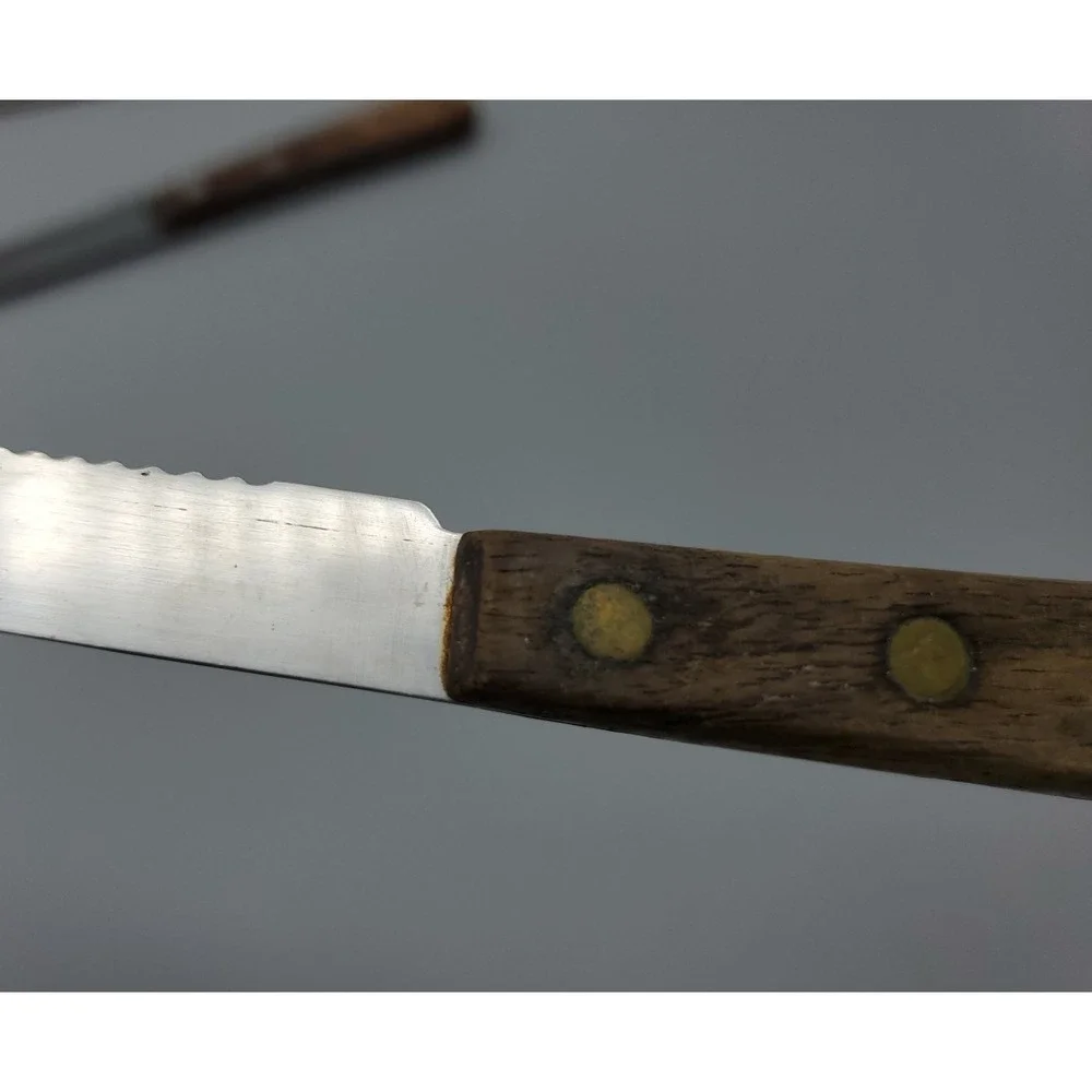 4 Mid-Century Kitchen Knives with Wood Handles Steak Cheese Grapefruit Multi-Use
